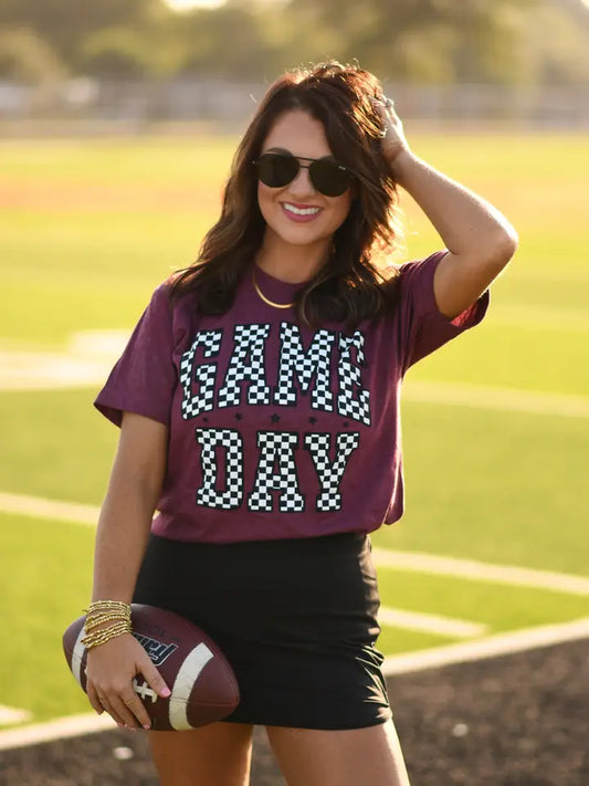 Maroon Checkered Game Day Tee