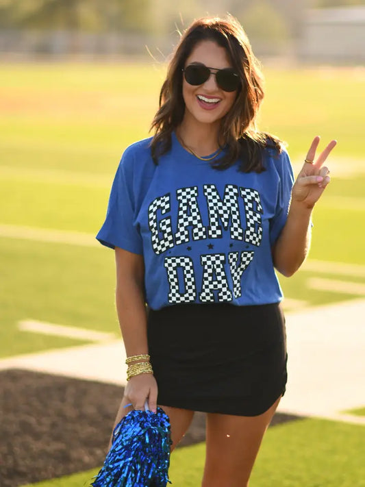 Royal Blue Checkered Game Day Tee