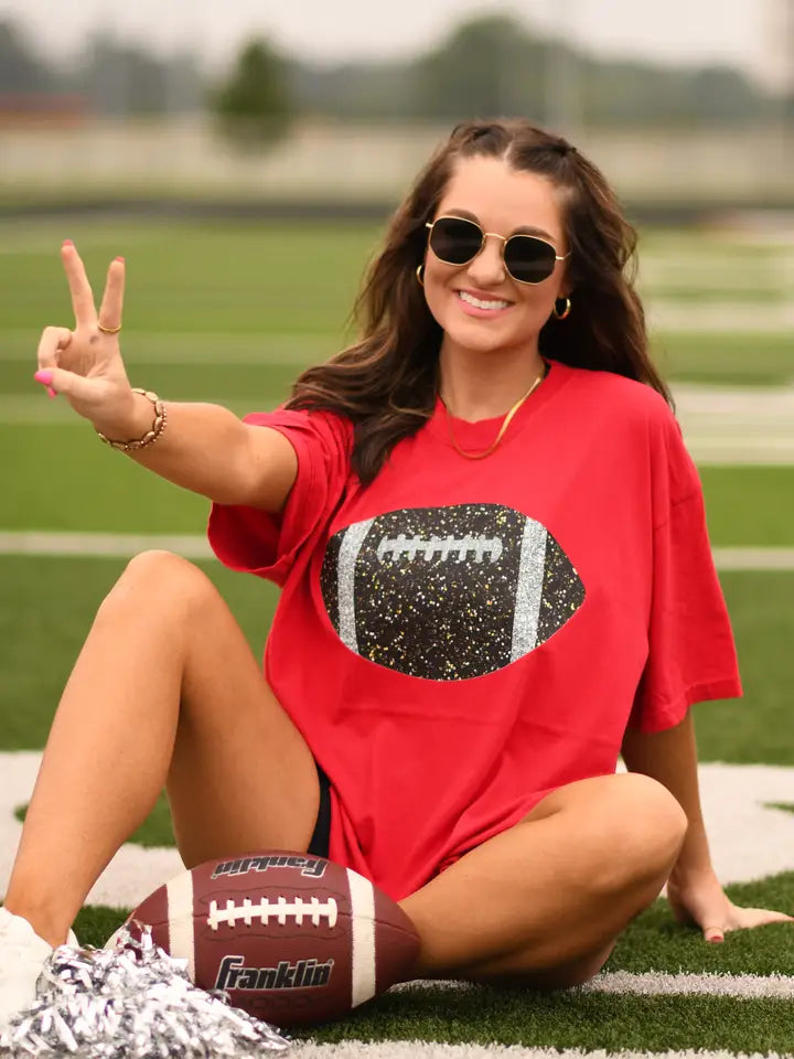 Red Glitter Football Tee