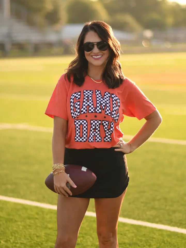 Orange Checkered Game Day Tee