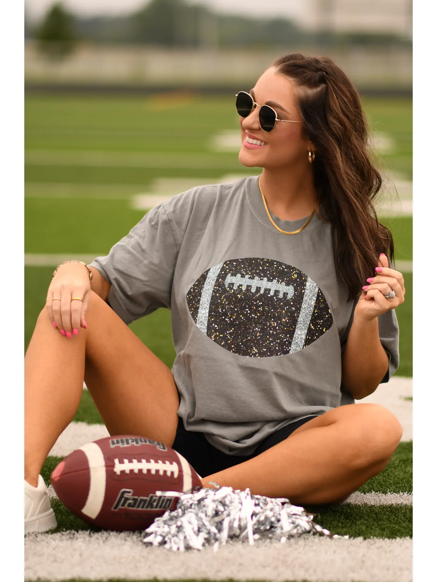 Grey Glitter Football Tee