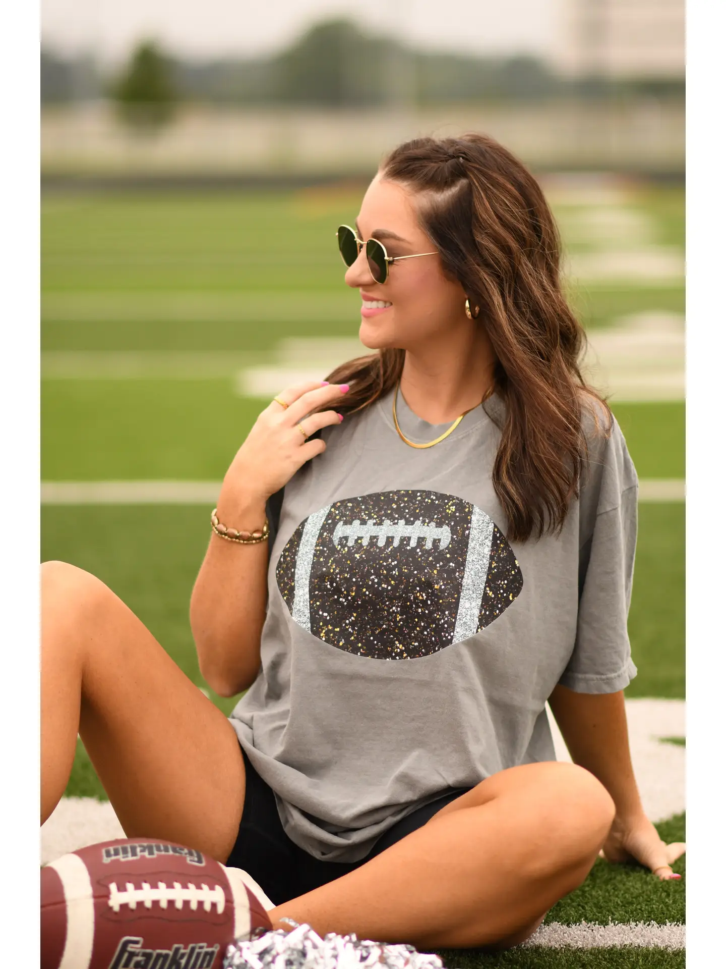 Grey Glitter Football Tee