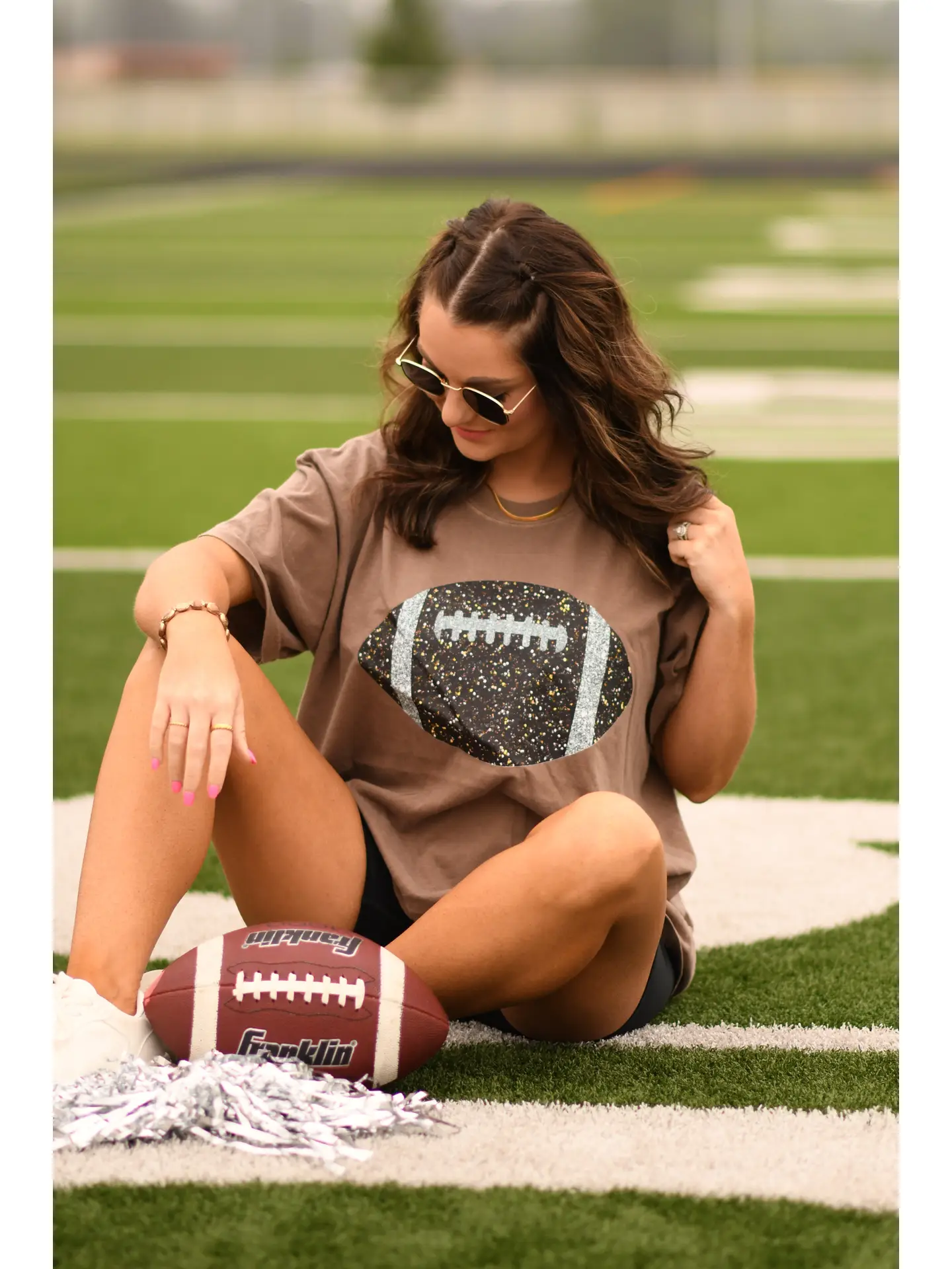 Brown Glitter Football Tee