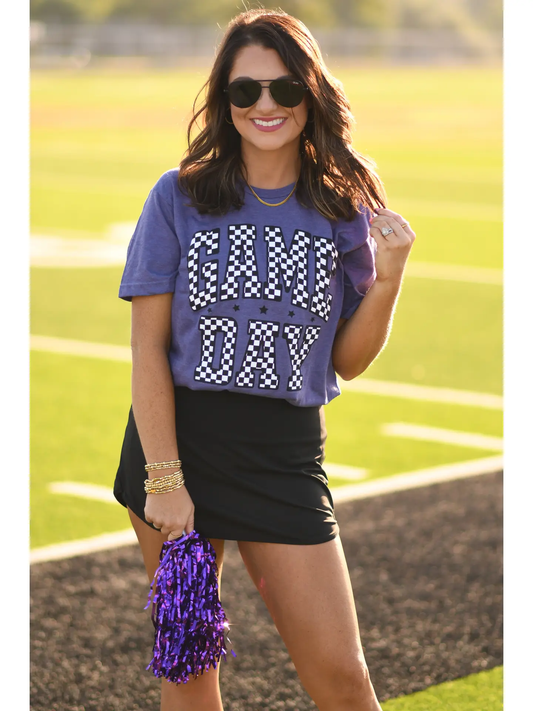 Purple Checkered Game Day Tee