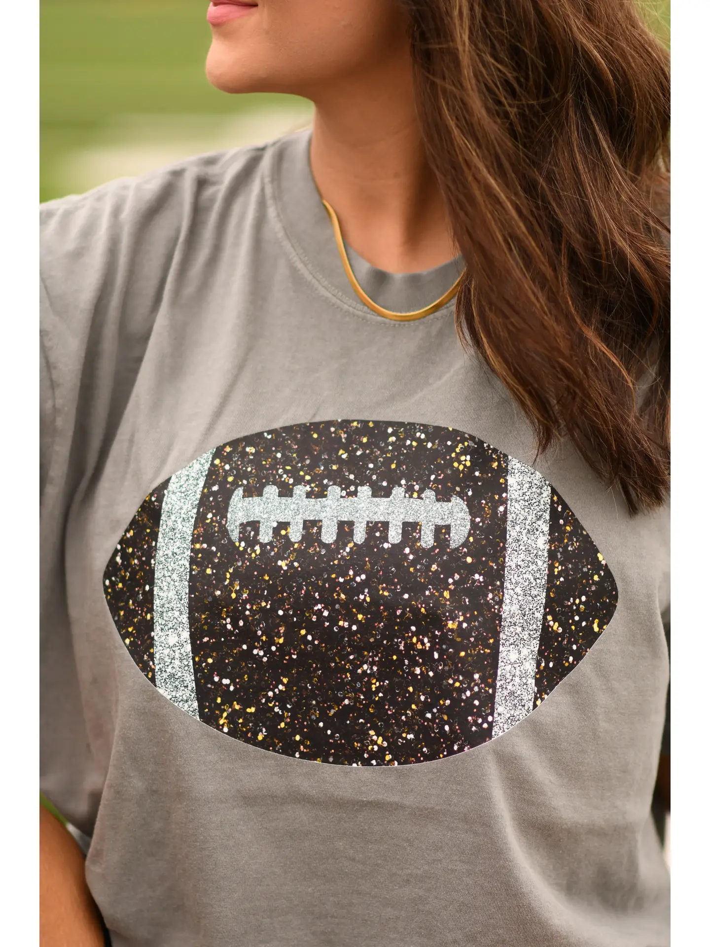 Grey Glitter Football Tee