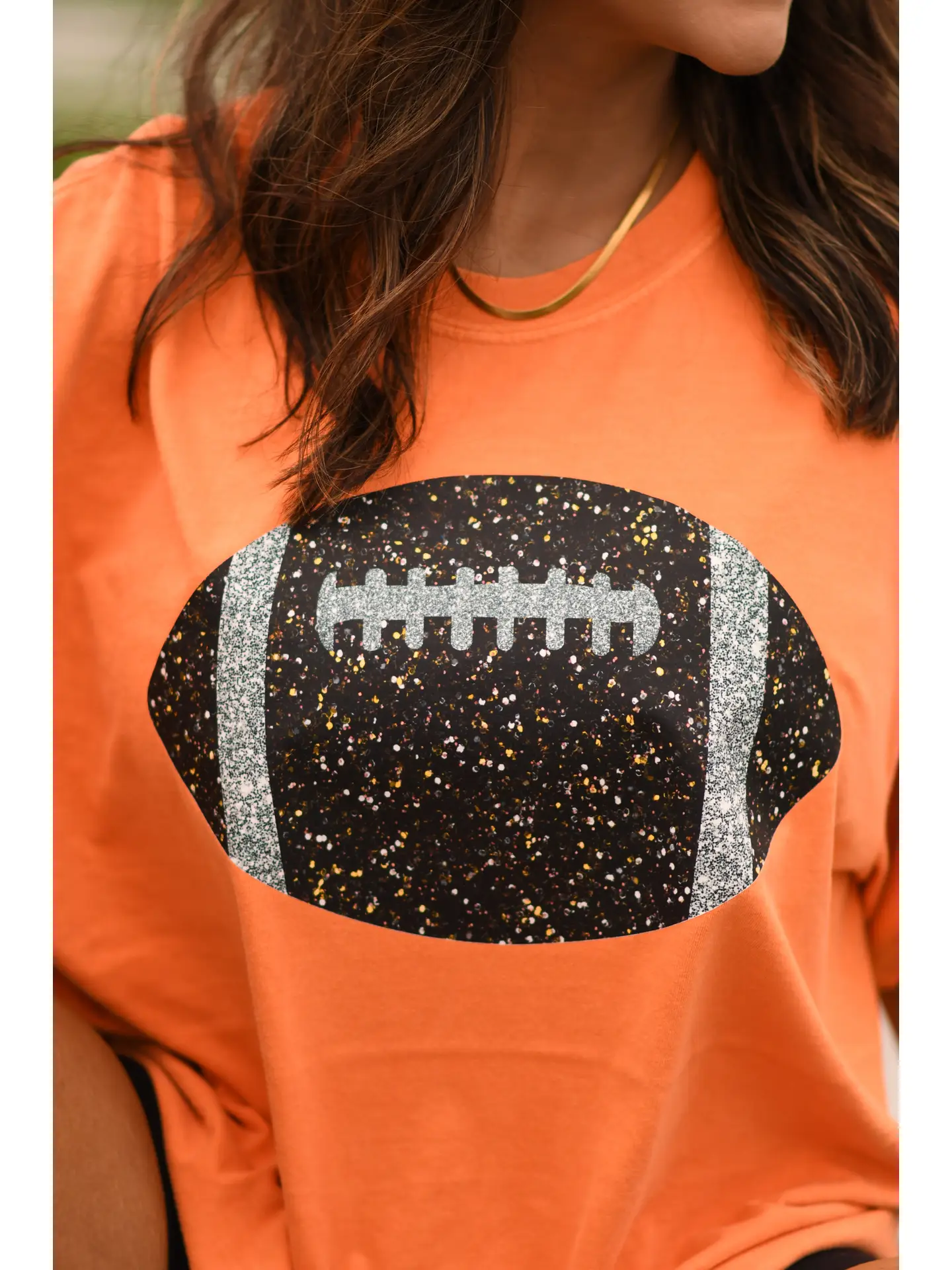 Orange Glitter Football Tee