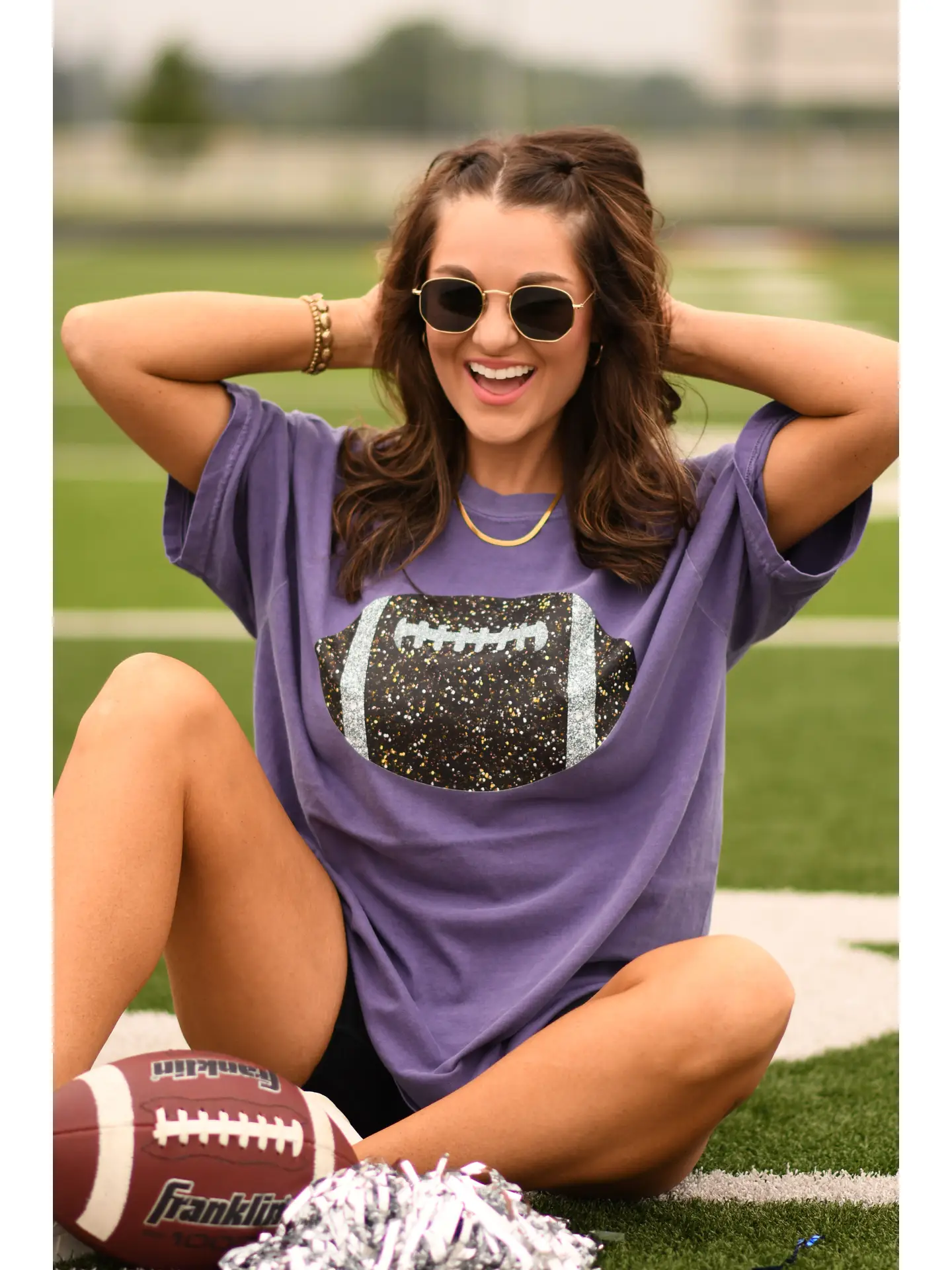 Grape Glitter Football Tee