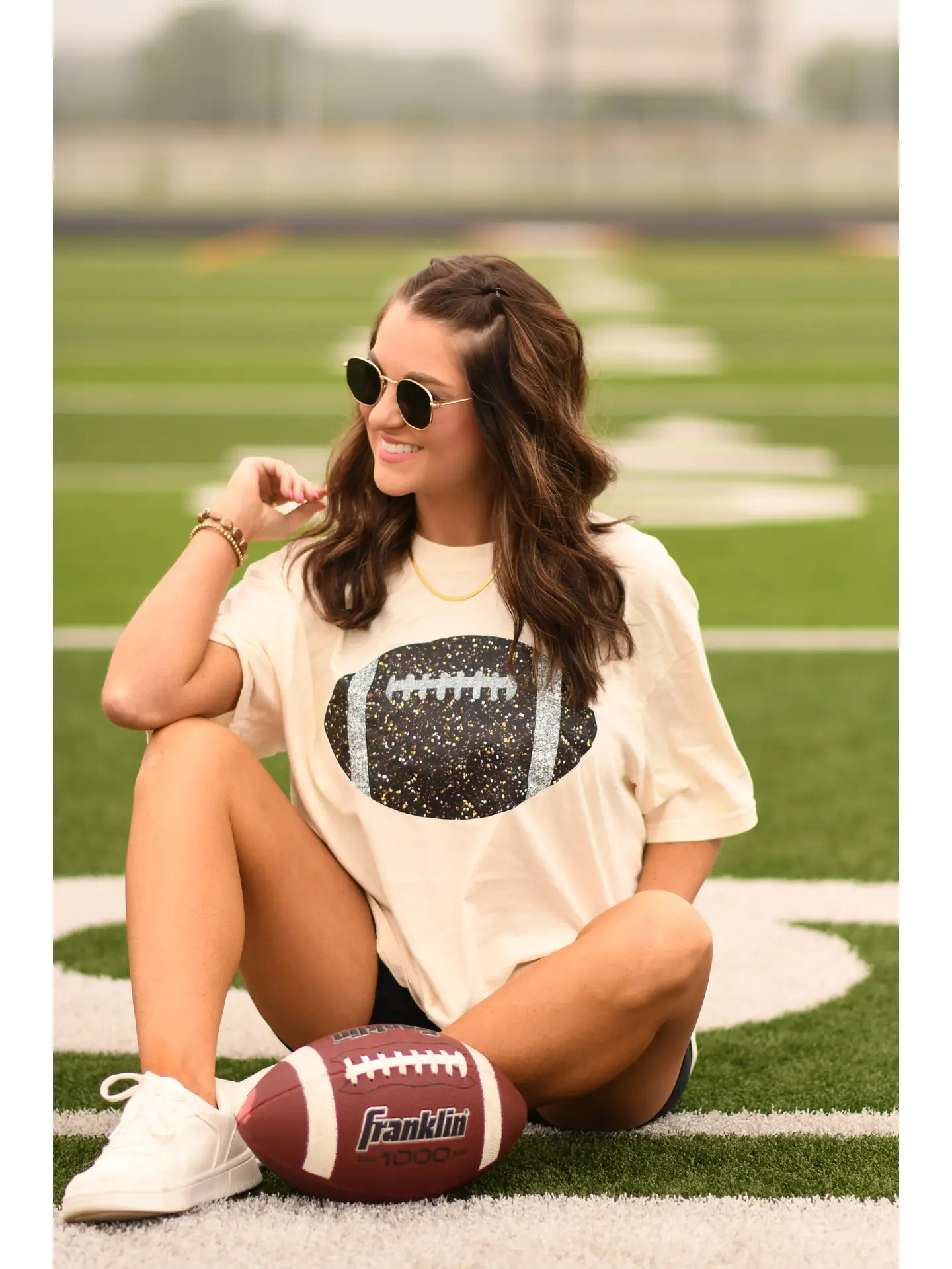 Ivory Glitter Football Tee