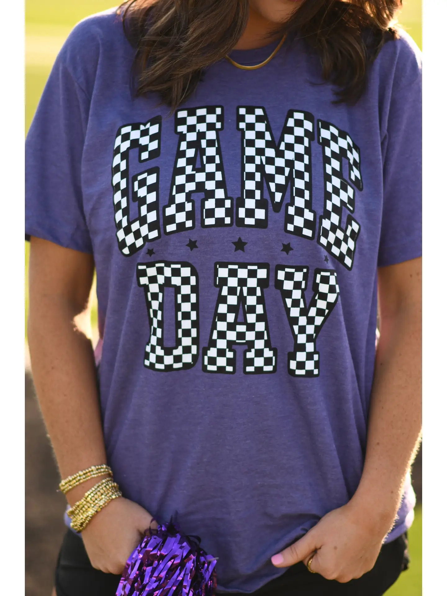 Purple Checkered Game Day Tee