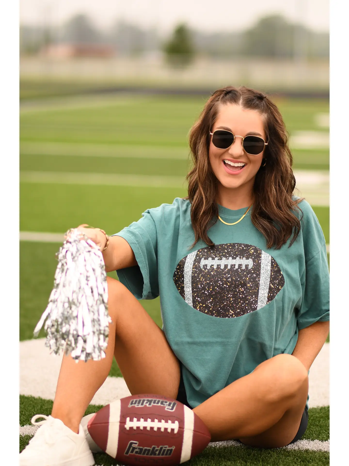 Emerald Glitter Football Tee