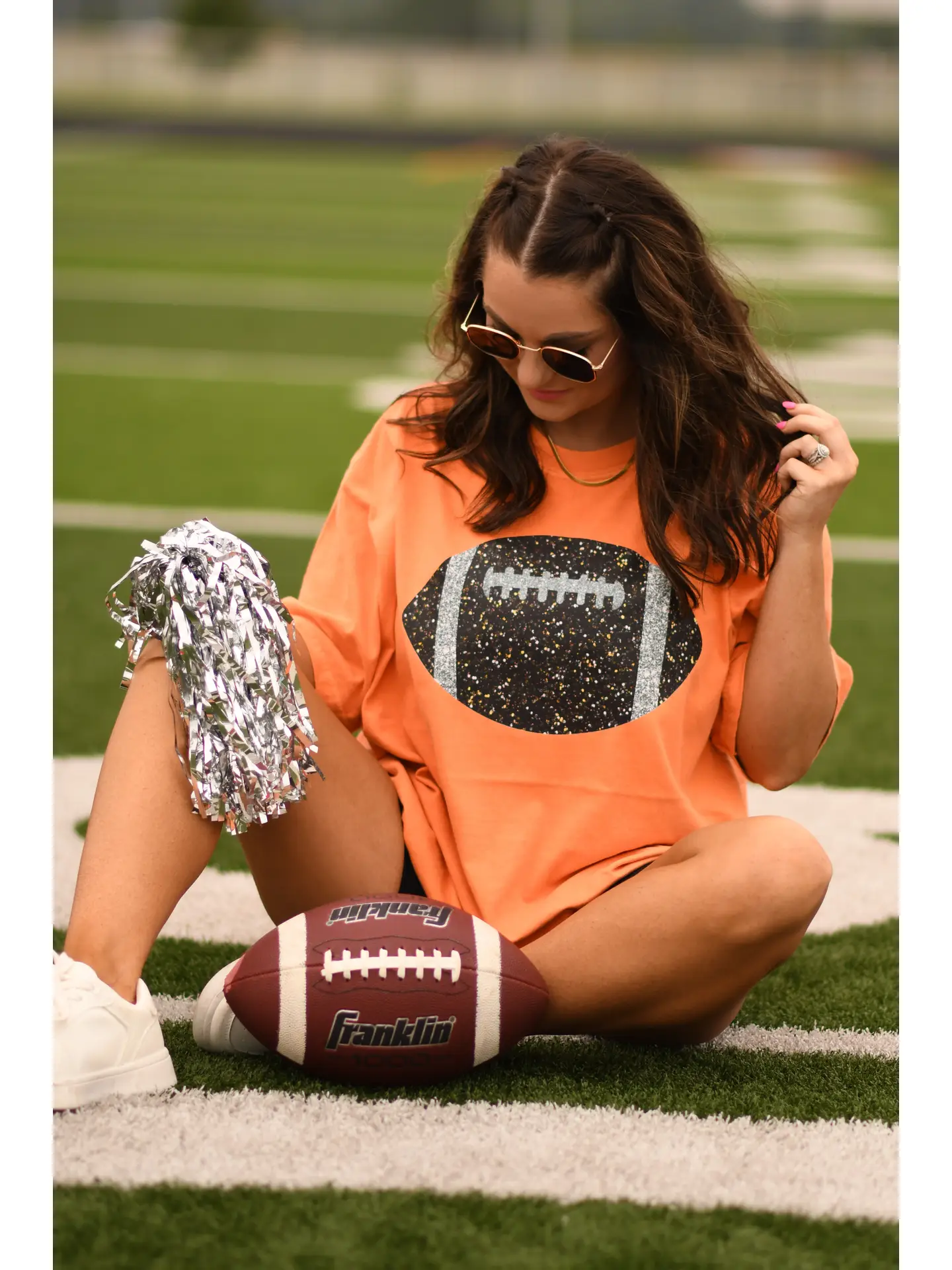 Orange Glitter Football Tee