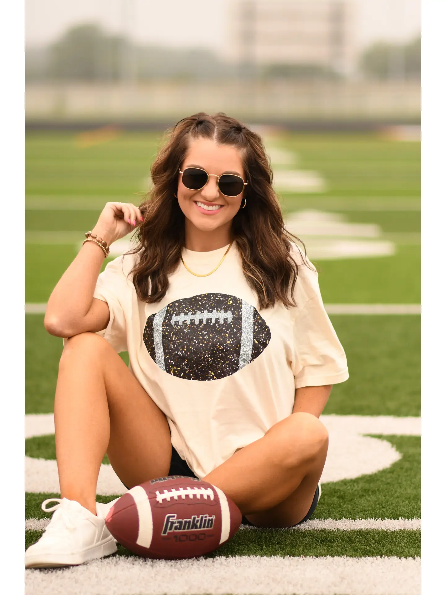 Ivory Glitter Football Tee