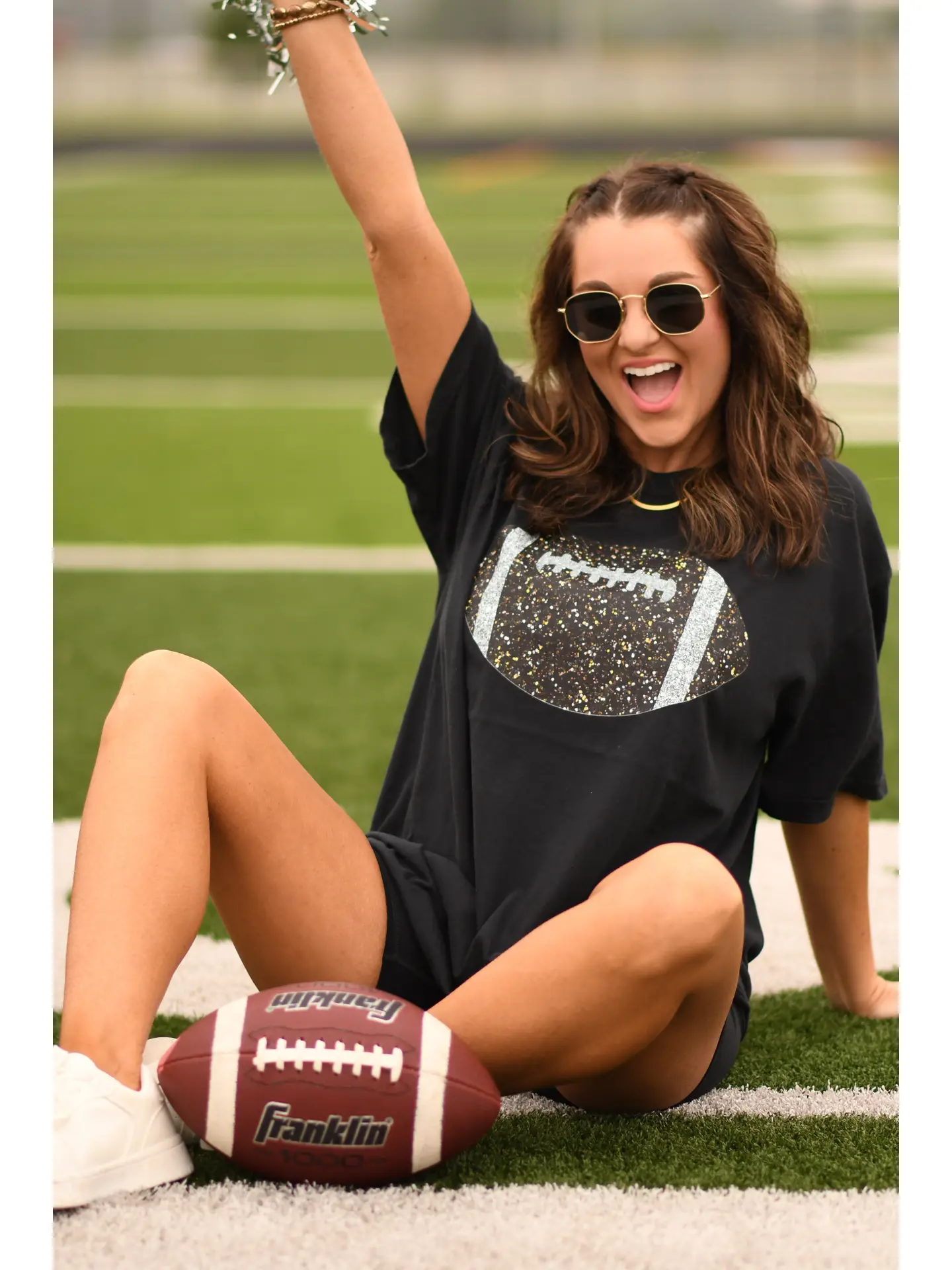 Black Glitter Football Tee