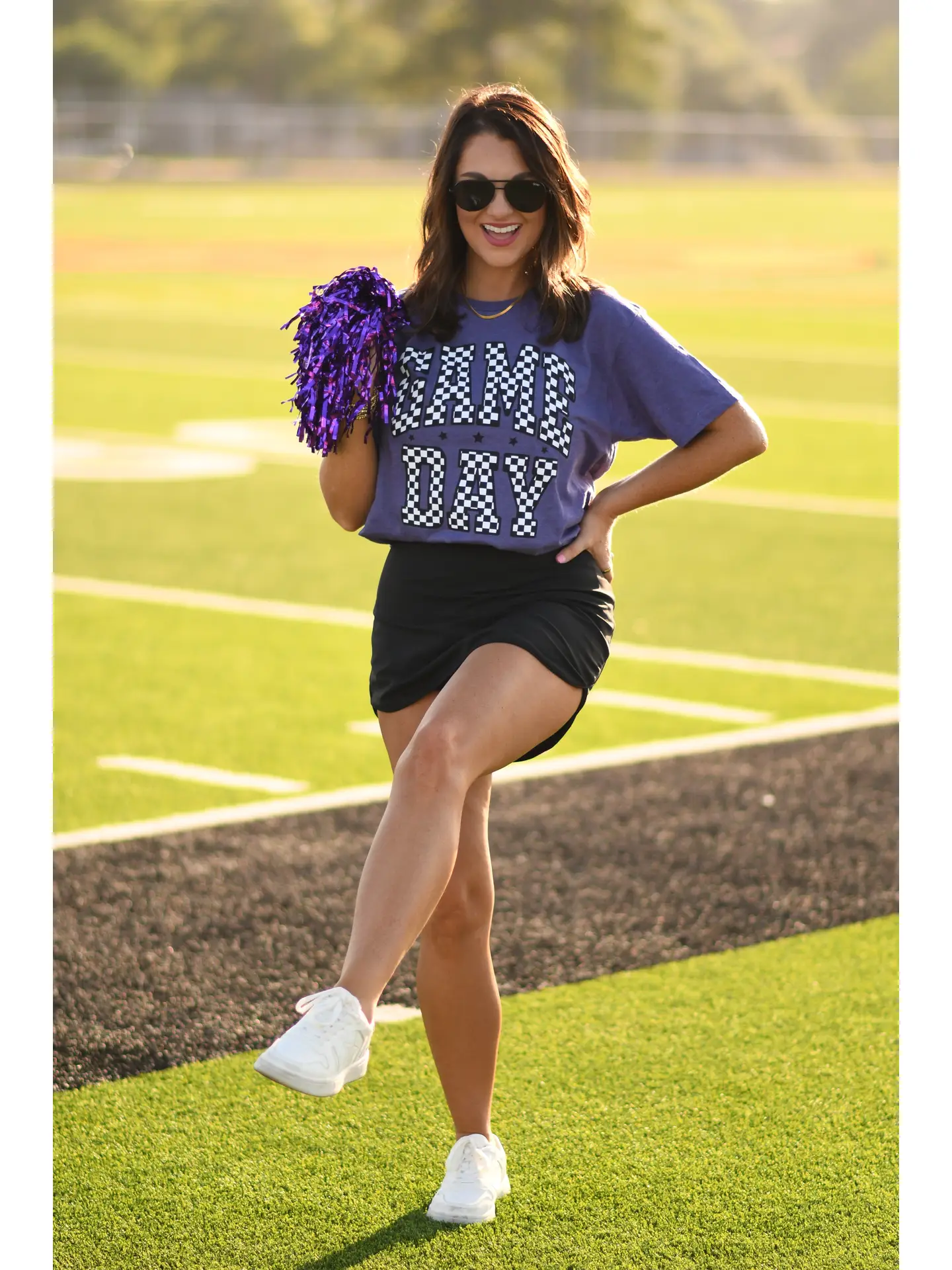 Purple Checkered Game Day Tee