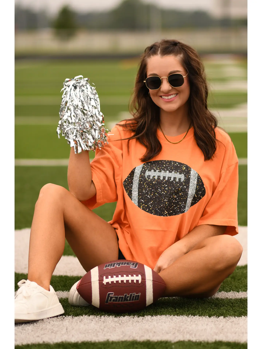 Orange Glitter Football Tee