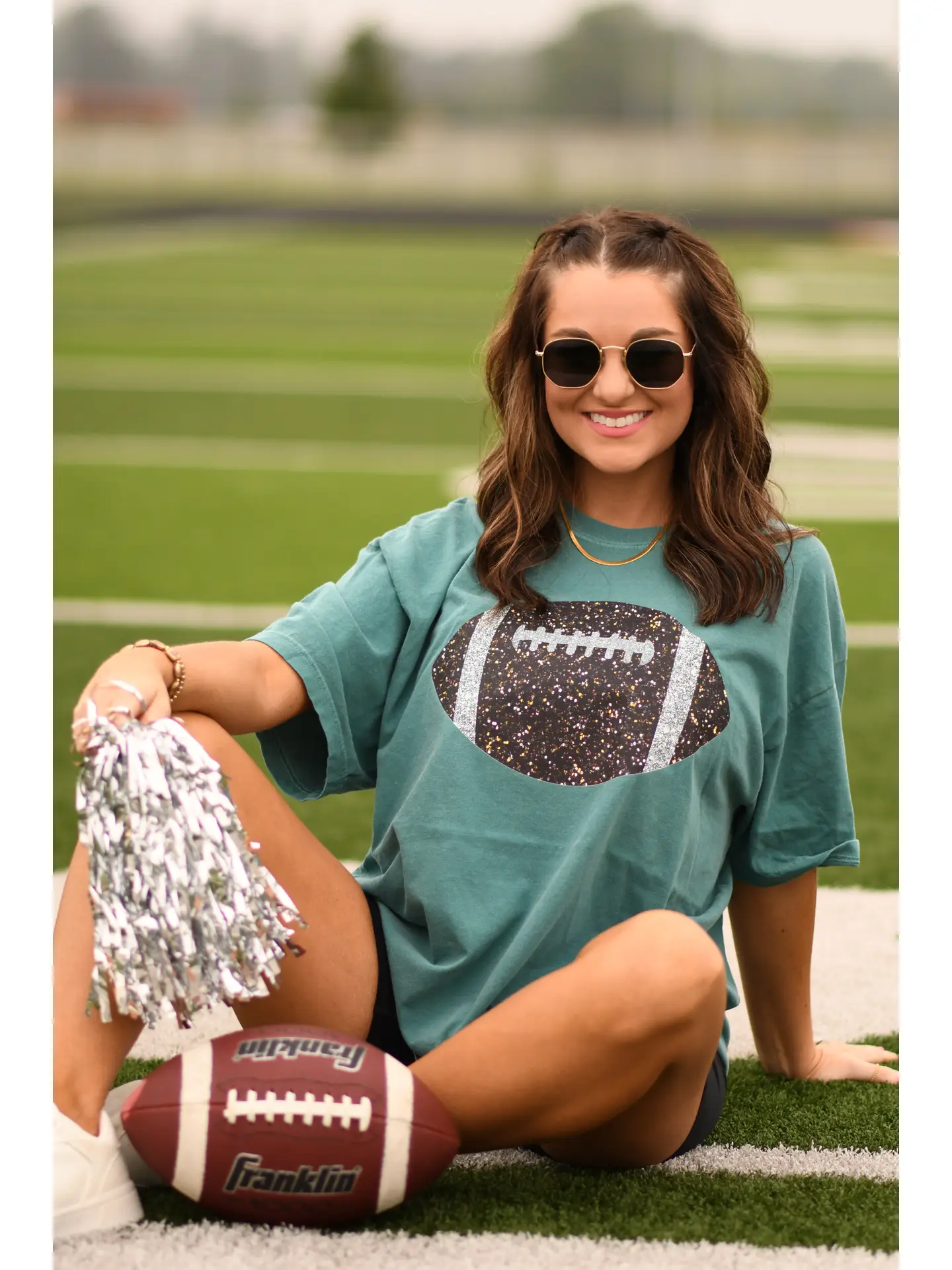 Emerald Glitter Football Tee