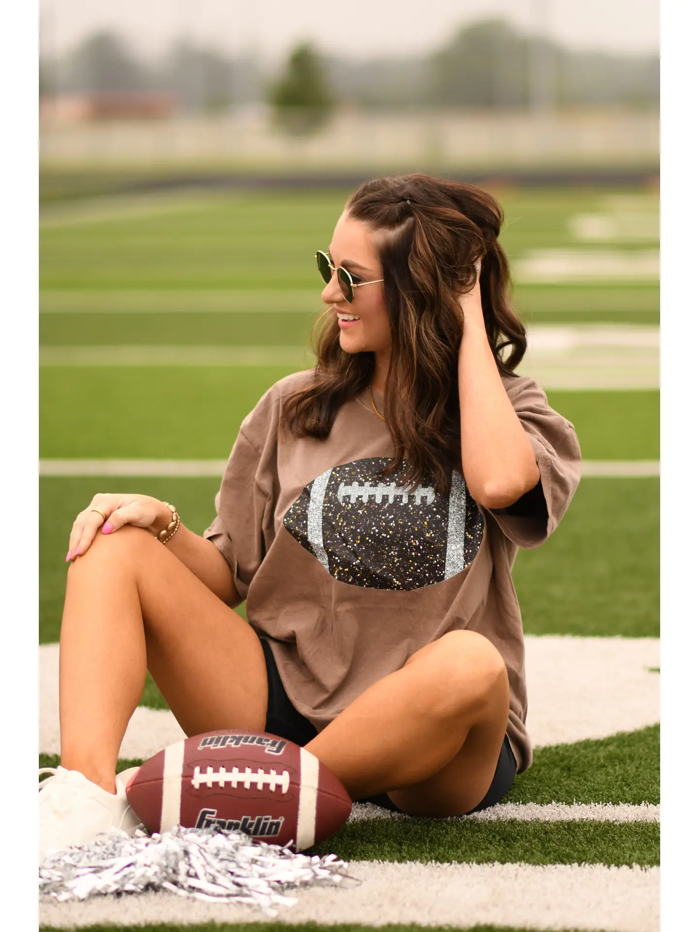 Brown Glitter Football Tee