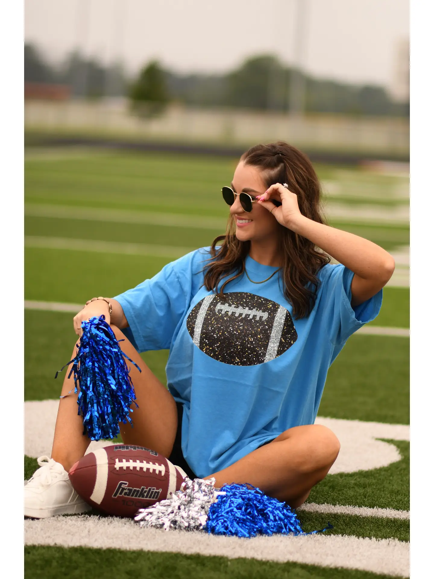 Royal Glitter Football Tee