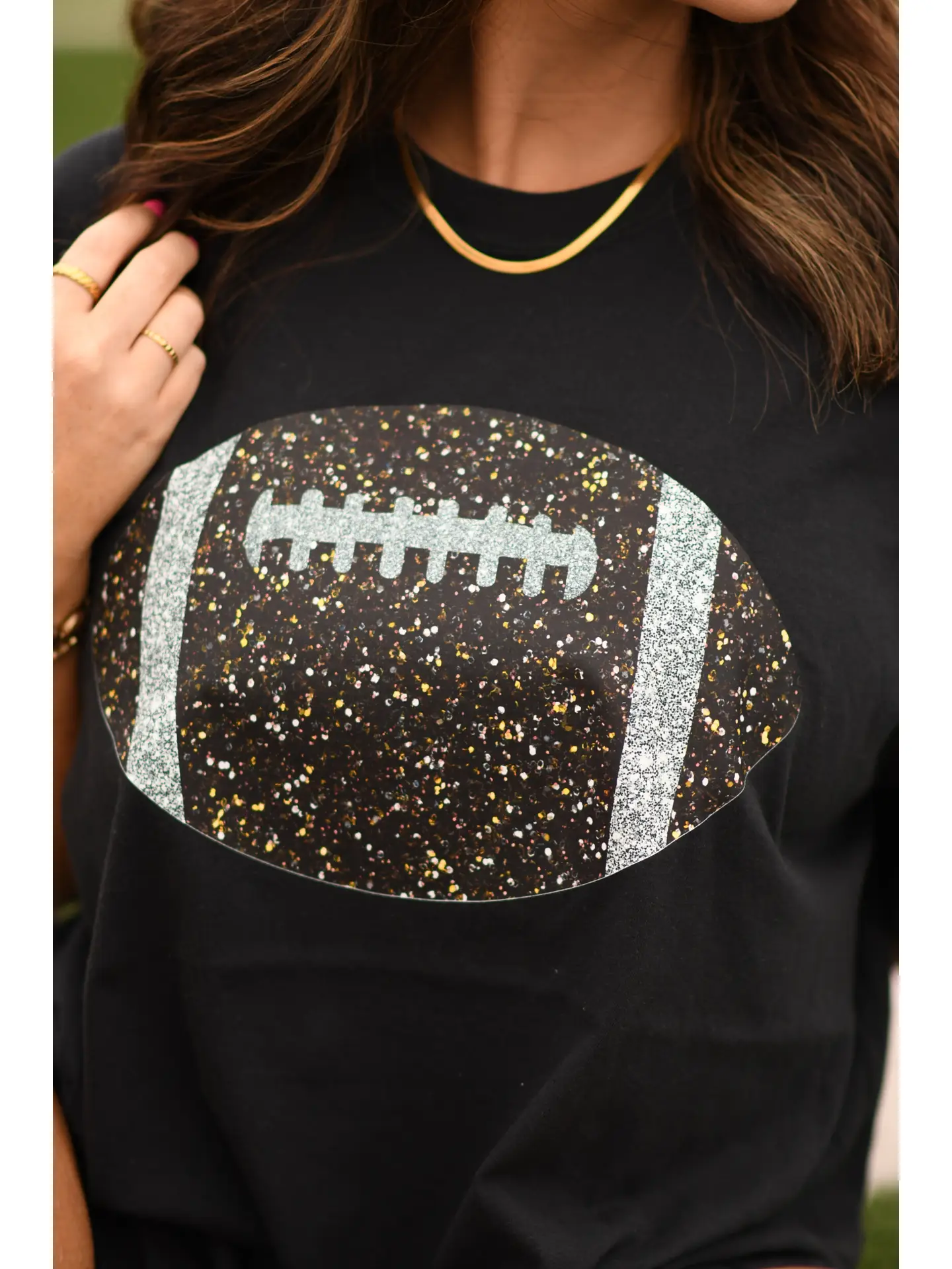 Black Glitter Football Tee