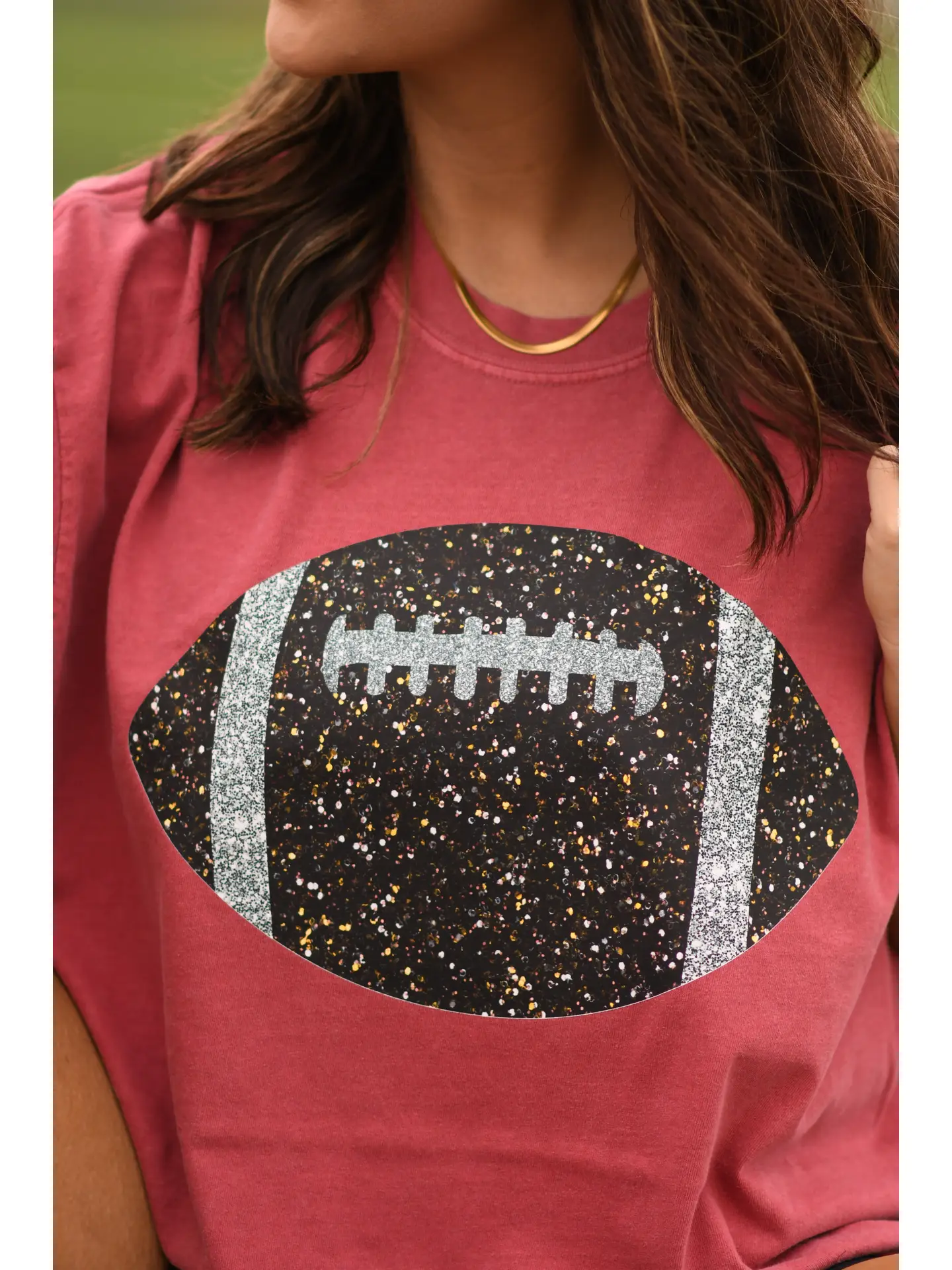 Crimson Glitter Football Tee